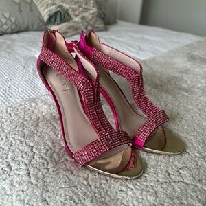 Glint hot pink rhinestone zip up stiletto heels